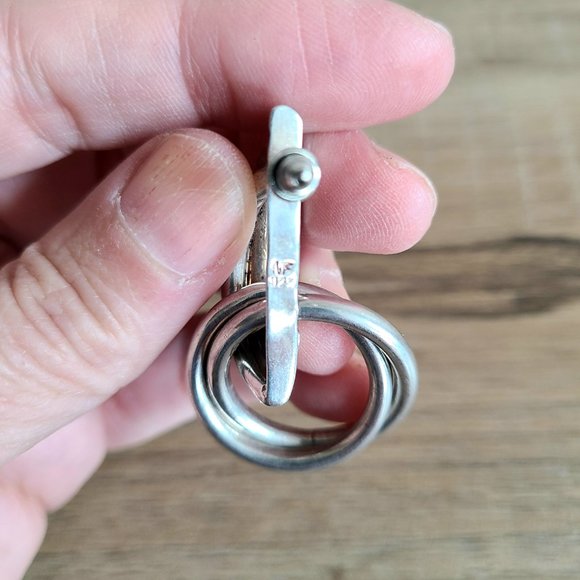 Sterling silver oversized drop and dangling modernist statement earrings. - Picture 7 of 7